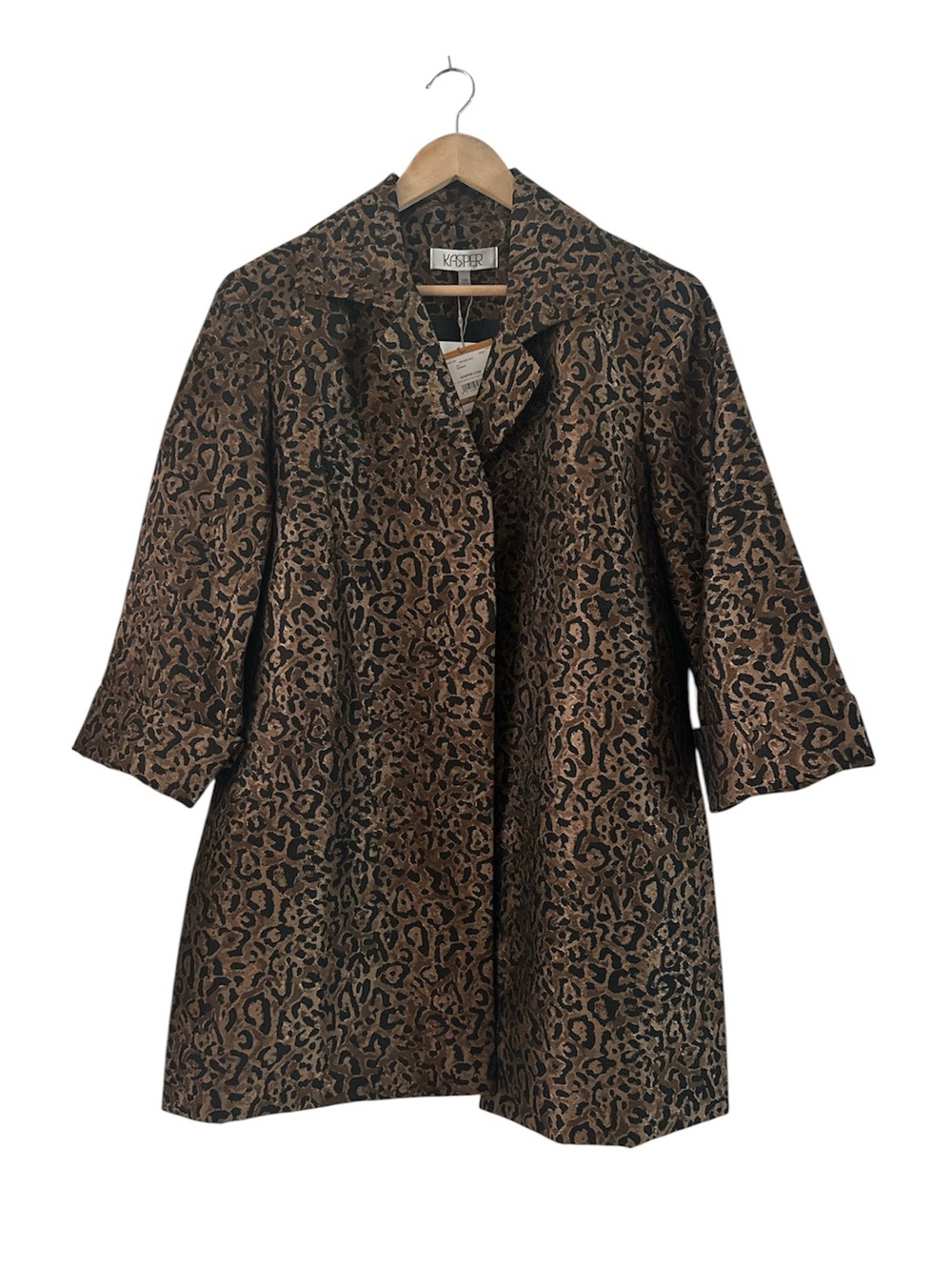 Kasper Leopard Jacquard Three-Quarter Sleeve Open Front Jacket NEW sz 16W